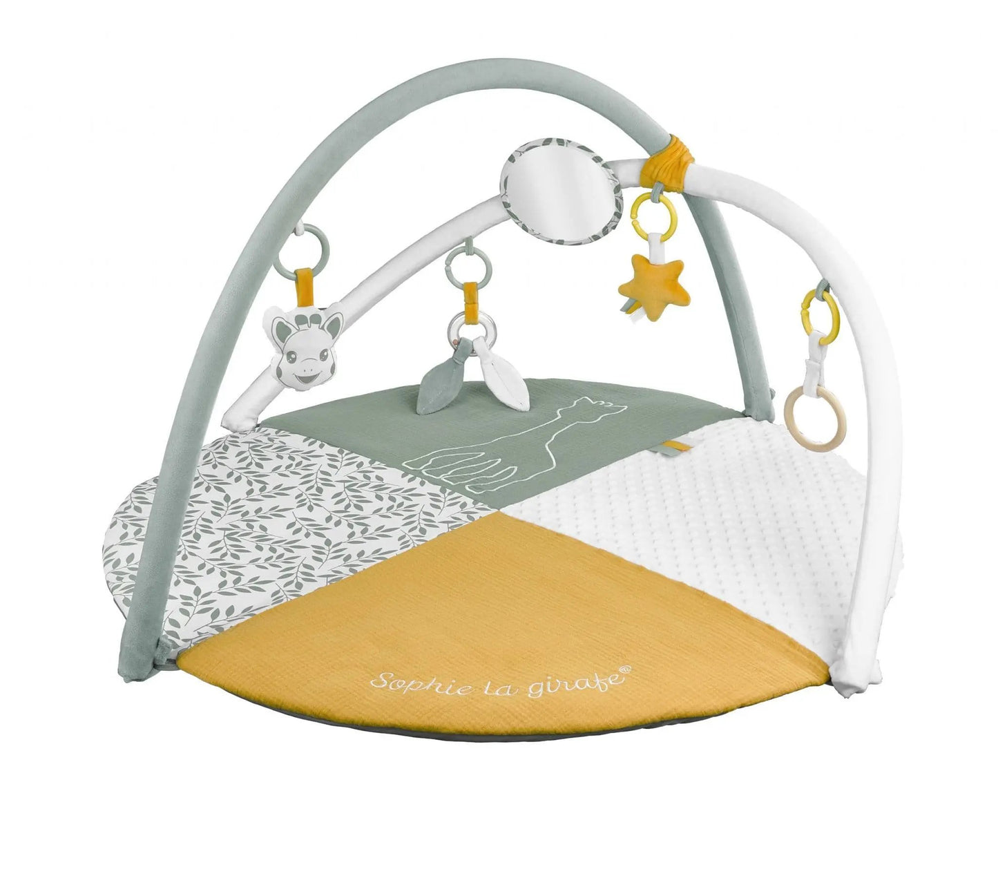stylish baby play mat with adjustable arches and sensory toys.