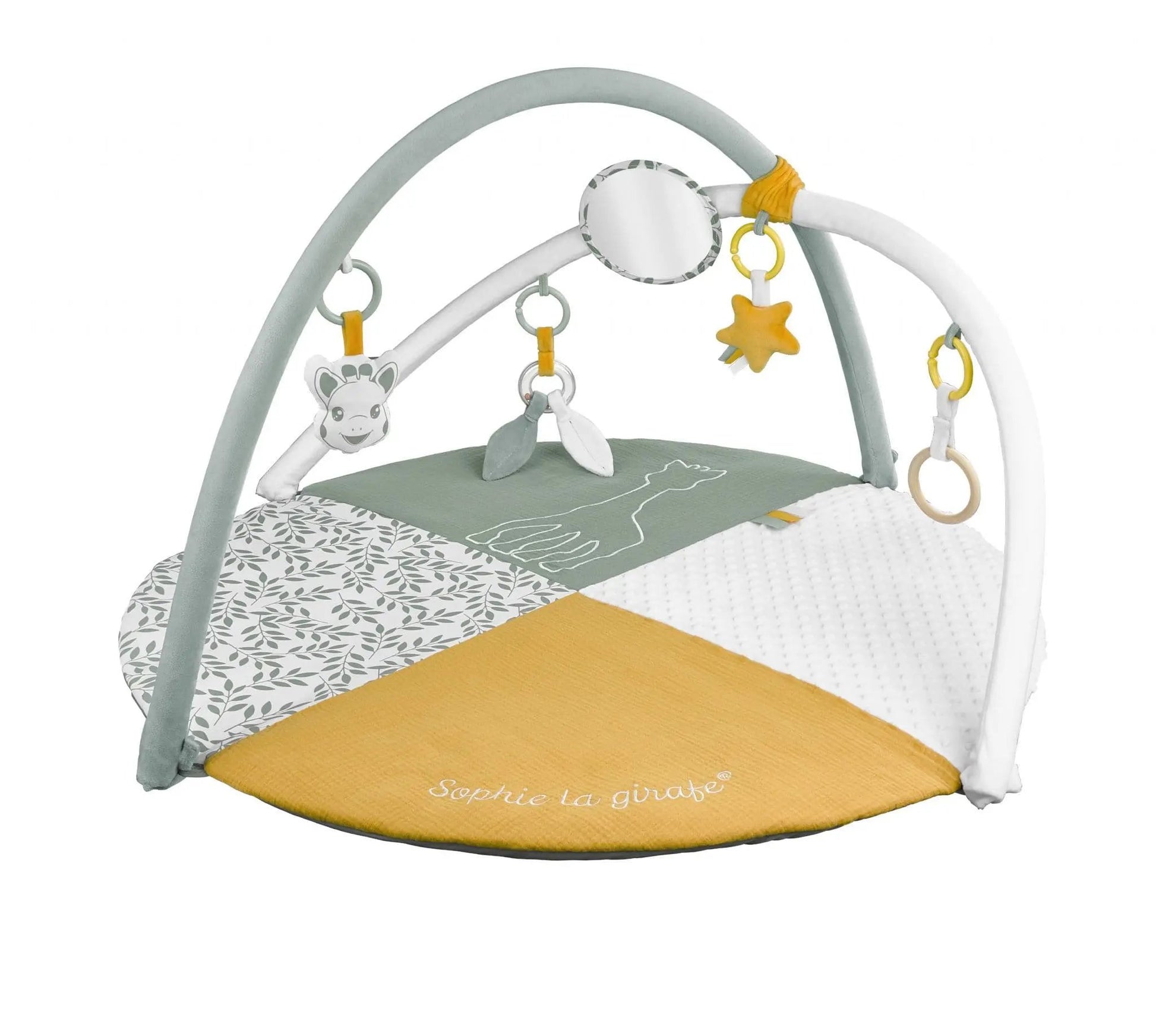 stylish baby play mat with adjustable arches and sensory toys.