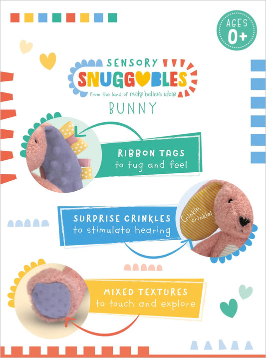 Sensory Snuggables Bunny packaging with text about features