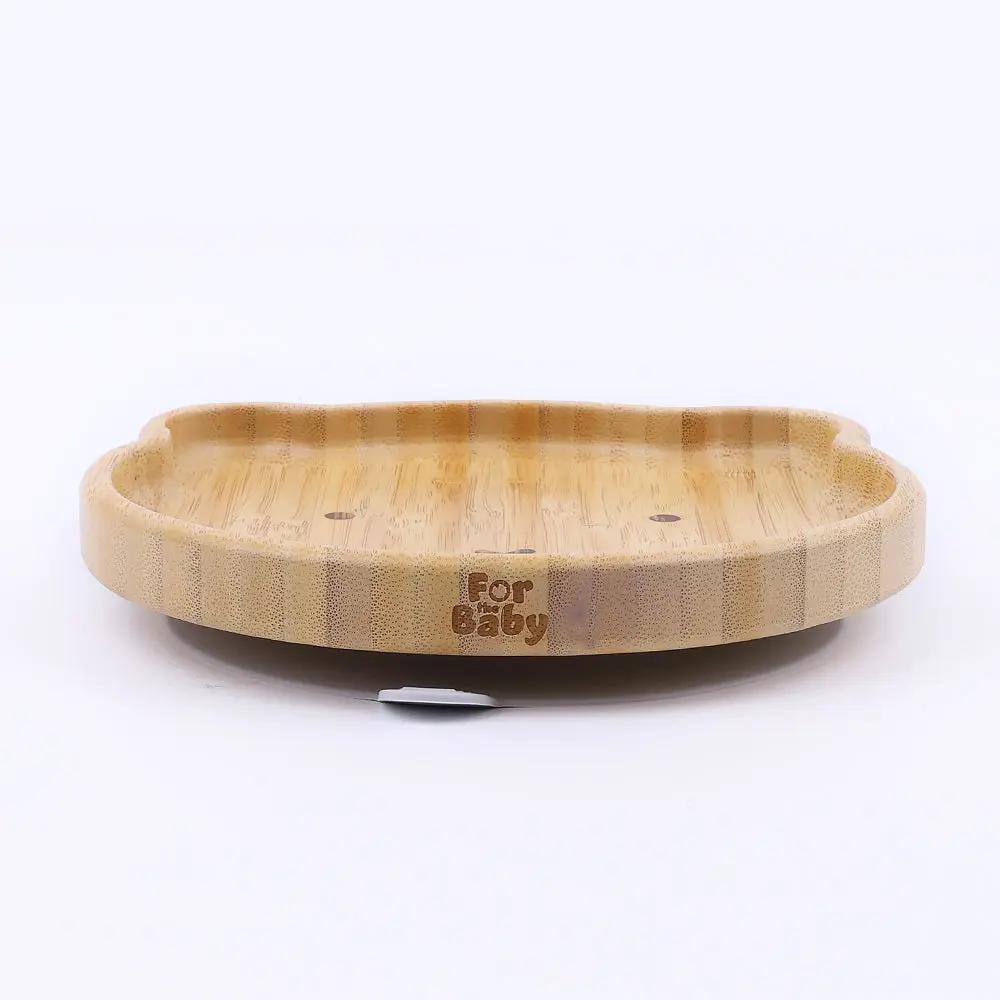 Eco-friendly bear-shaped bamboo plate with silicone suction base