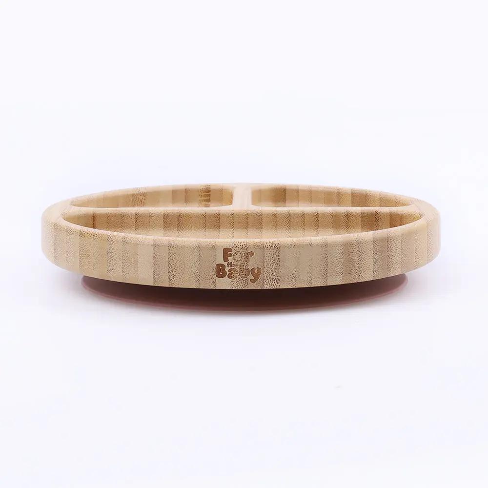 Stylish bamboo suction plate with 3 divided sections for meal organisation