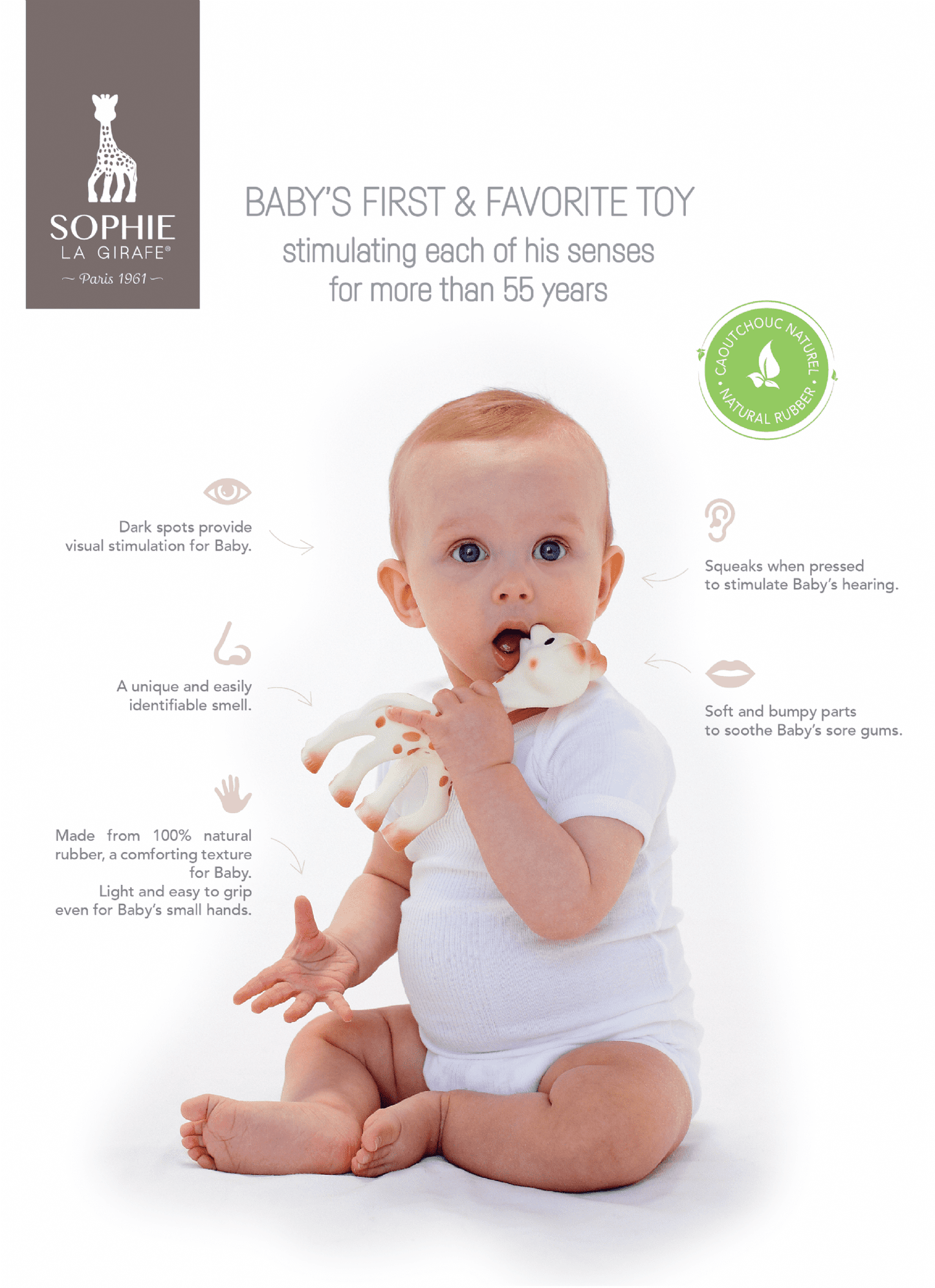 Sophie la Girafe teether with long legs and textured surface
