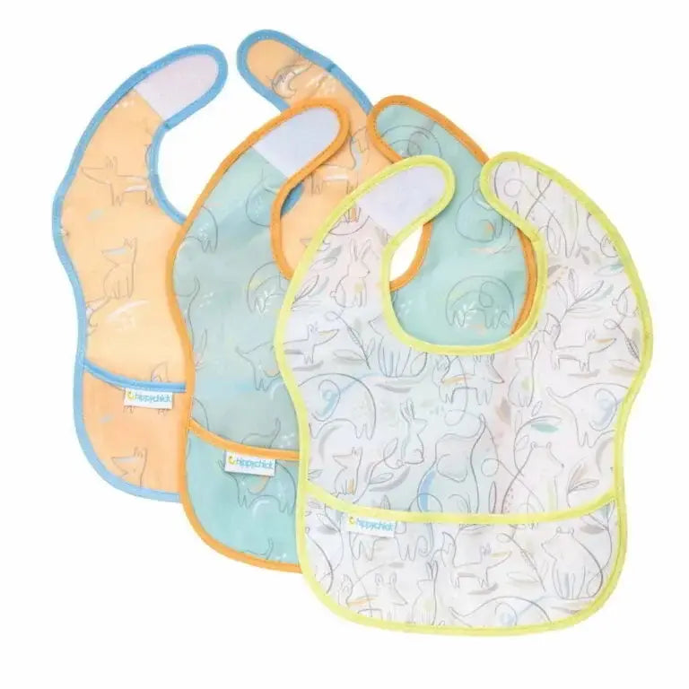 3-Pack Baby Bibs with animal, sea creature, and garden designs