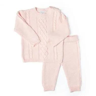 Baby Girl Pink Cable-Knit Sweater and Pants Set | For The Baby