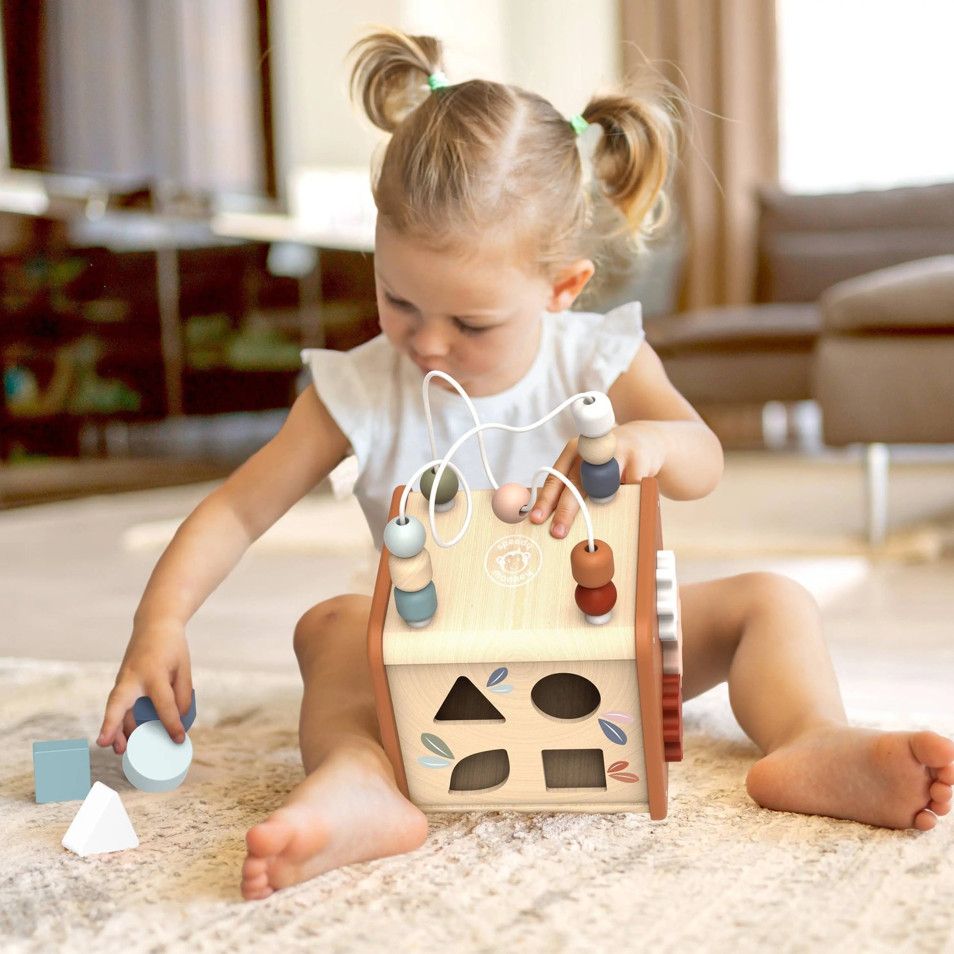 Front view of the 5-in-1 Wooden Activity Cube