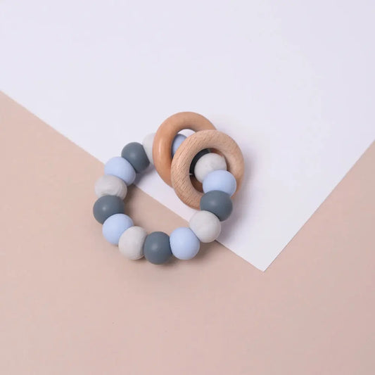 Natural teething toy with silicone and wood