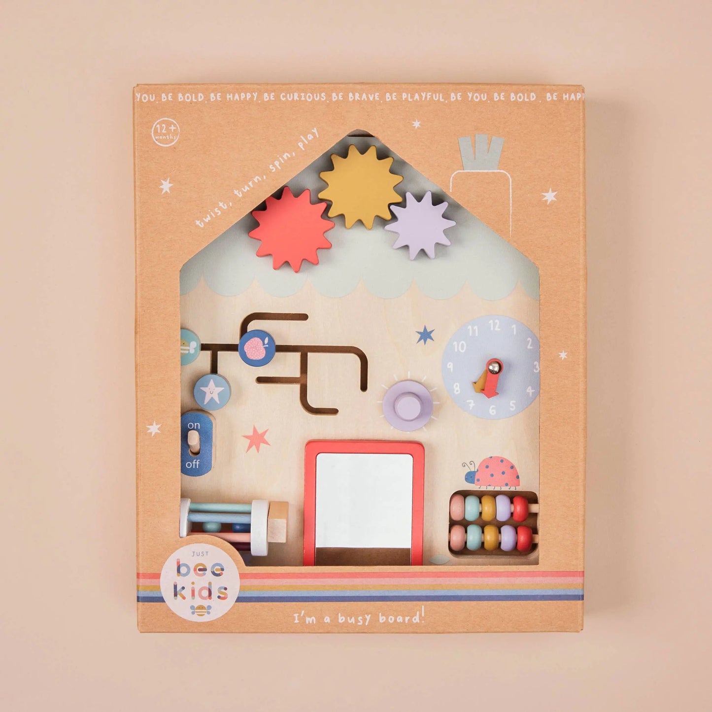 Wooden Busy Board in packaging