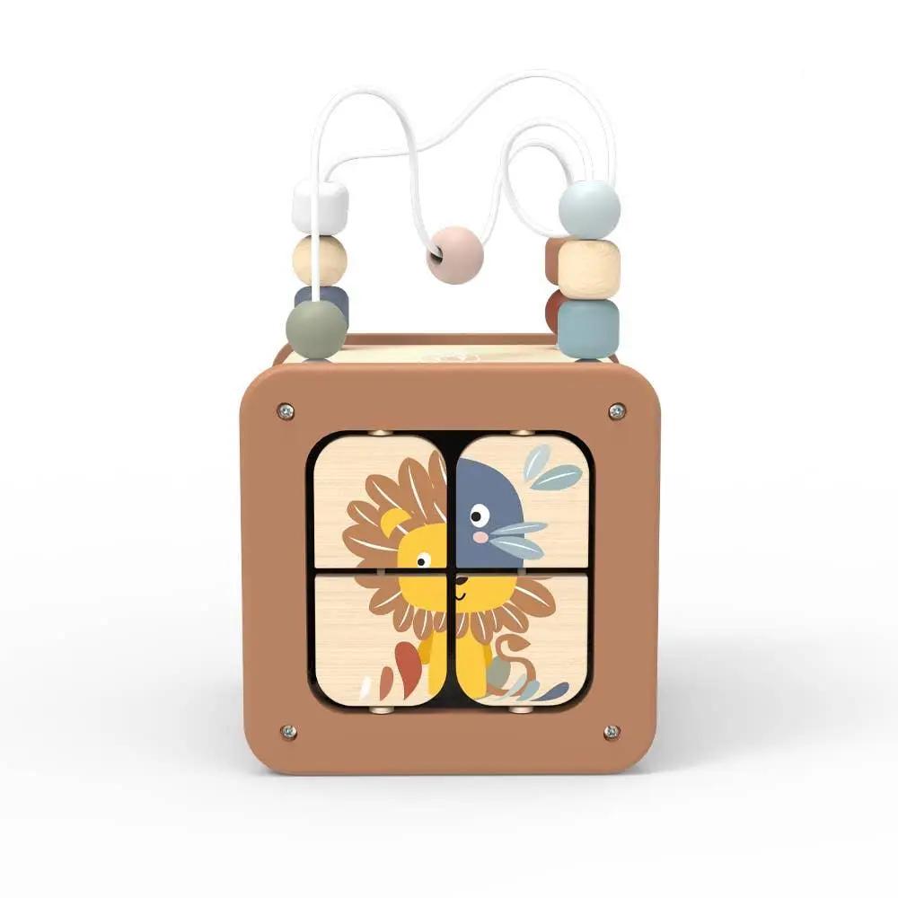Wooden activity cube for babies to develop fine motor skills and cognitive abilities