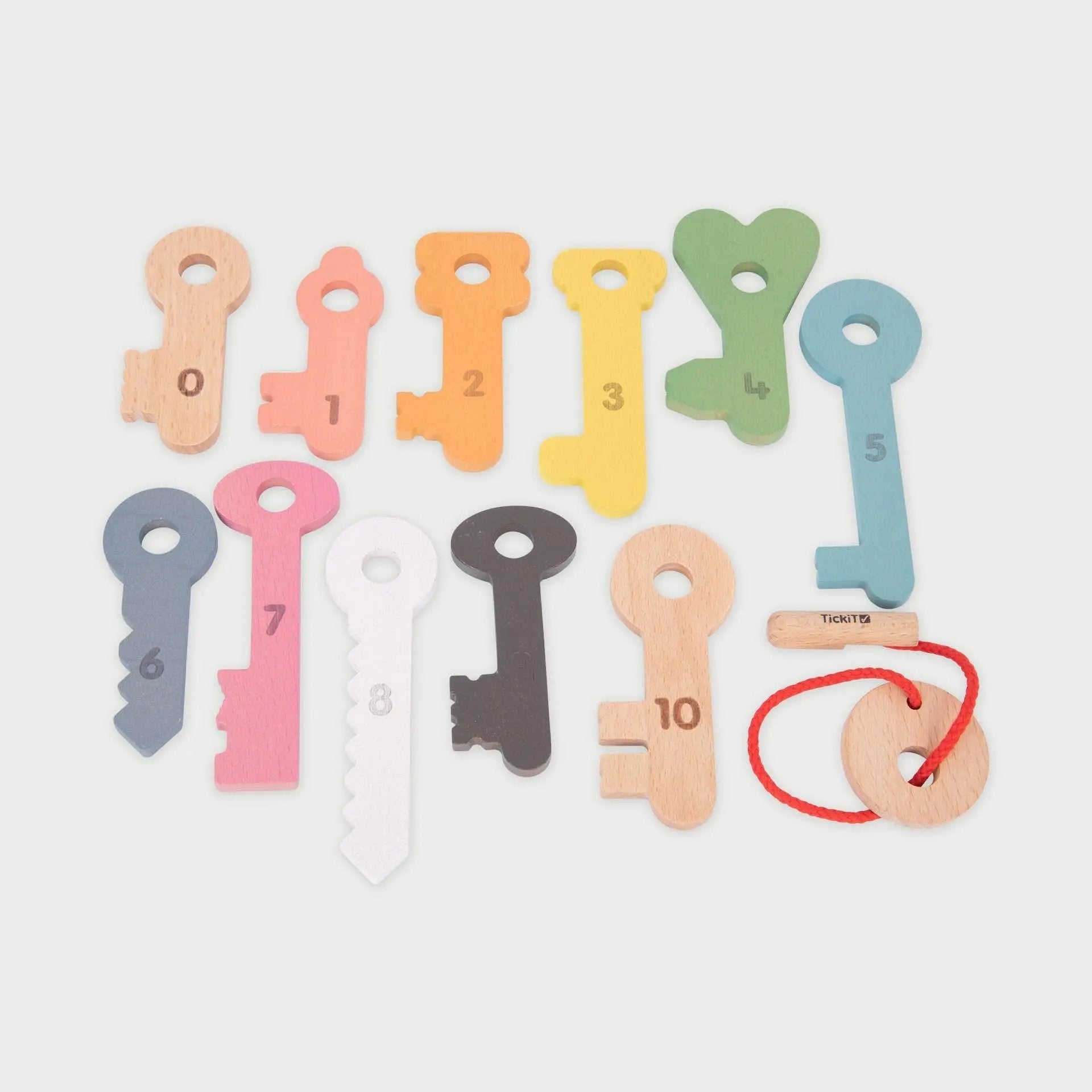 Colourful key-shaped numbers on a light grey background