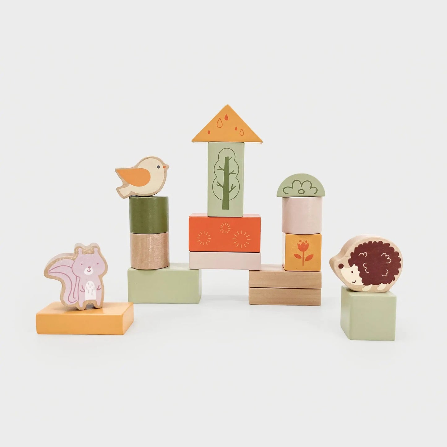 Set of wooden blocks with animal designs on a light background