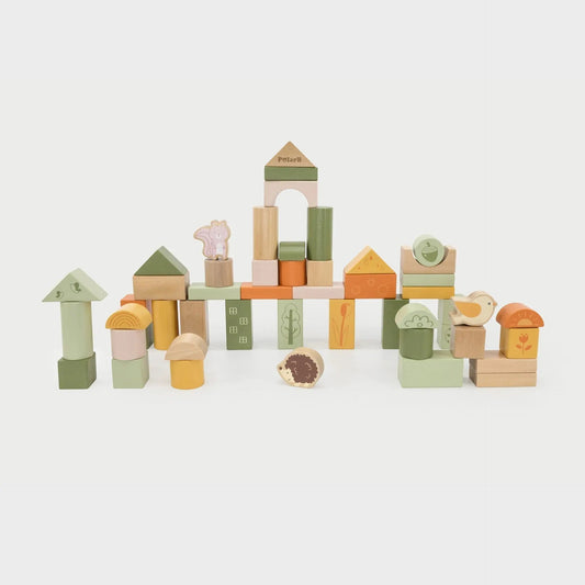Set of colourful wooden blocks on a white background