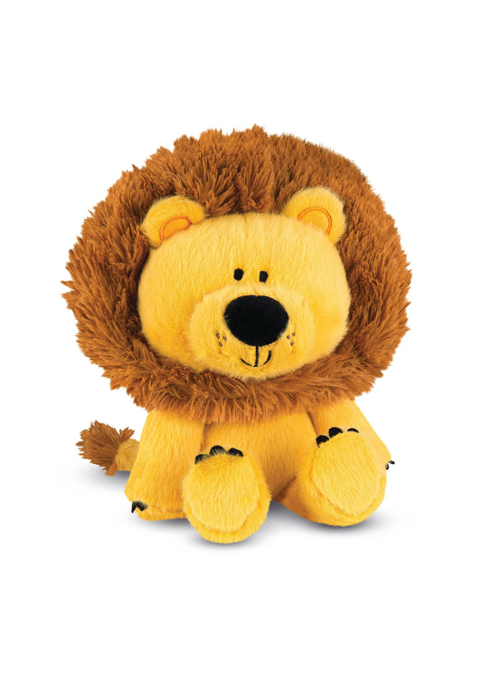 Plush lion toy on a white background