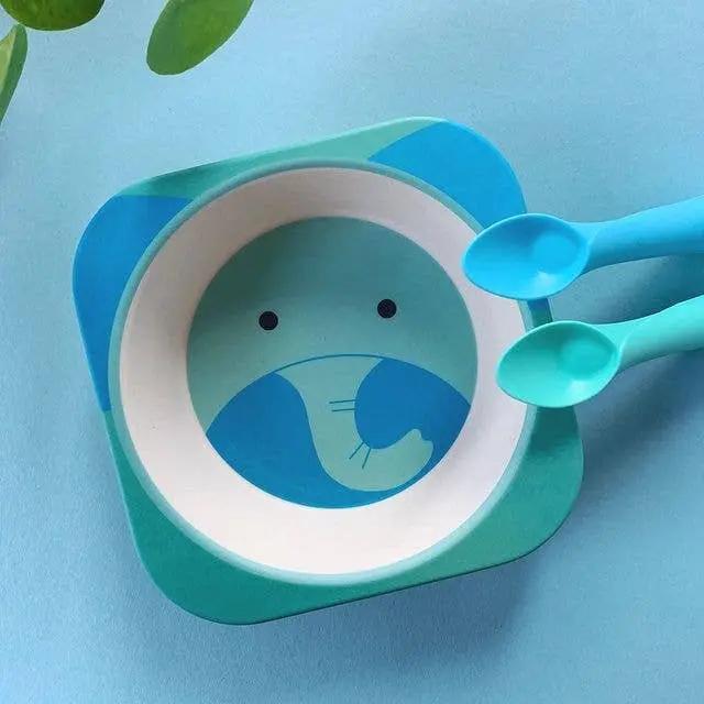 Children's 5 Piece Bamboo Dinner Set, Eco-Friendly, Dishwasher Safe (Elephant) - For The Baby