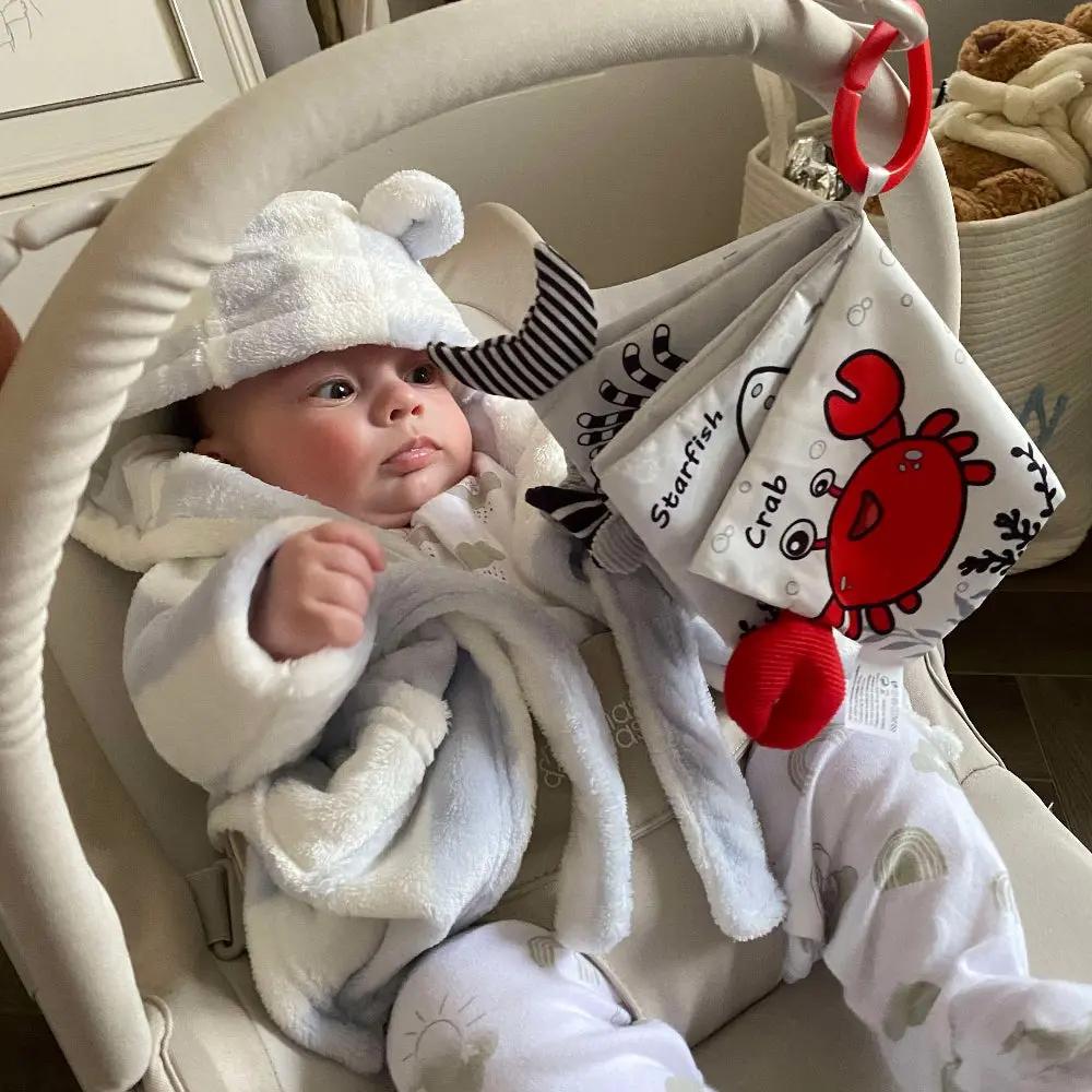 Baby playing with fabric book