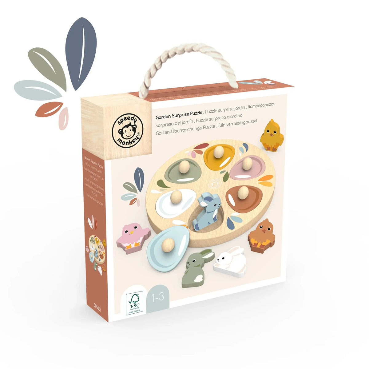 Wooden puzzle toy with animal figures on a box, featuring the brand 'Weeды Monkeys'.