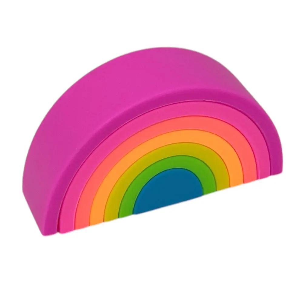 Soft, food-grade silicone stacking toy, safe for teething babies.