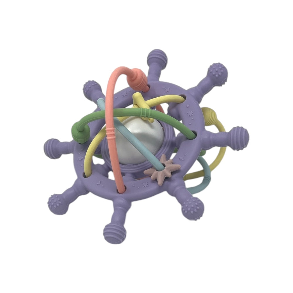 Soft, flexible baby teething toy with multiple textures to help relieve teething discomfort.