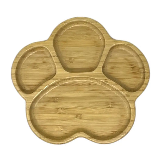 aerial shot of paw shaped bamboo plate
