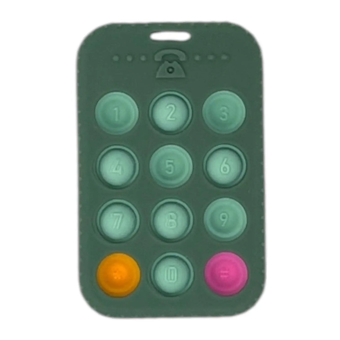 Green textured phone keypad with colourful buttons on a white background