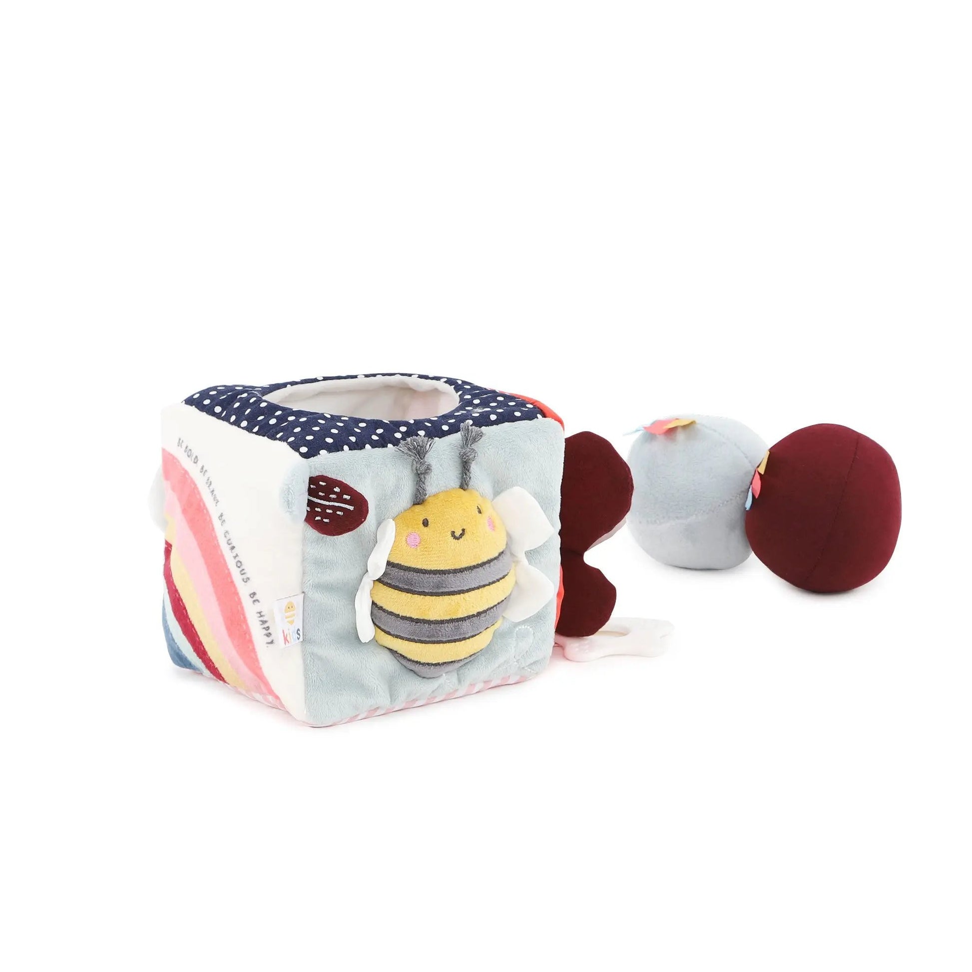 Colourful baby cube with soft toy bee