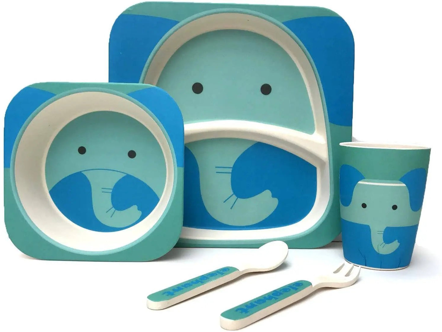 Children's 5 Piece Bamboo Dinner Set, Eco-Friendly, Dishwasher Safe (Elephant) - For The Baby