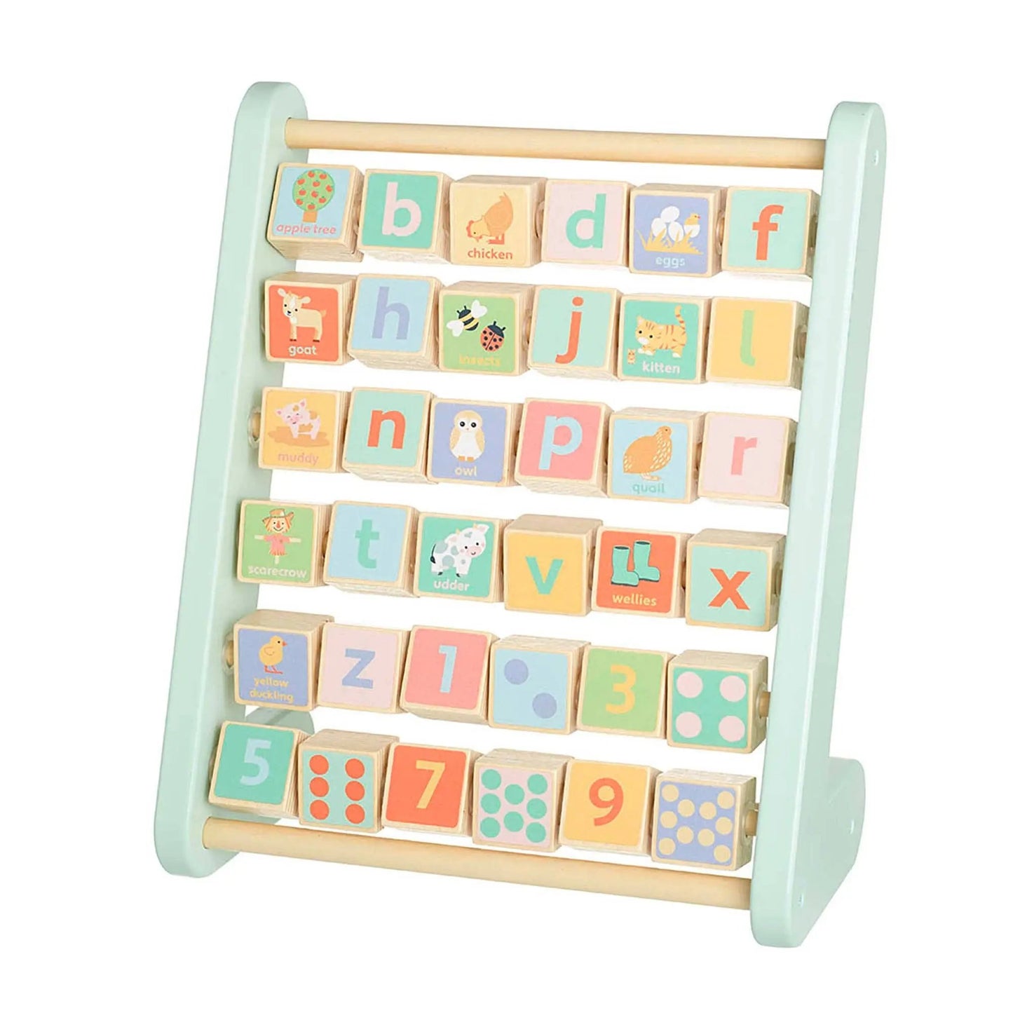 Farm Animal Wooden Alphabet Abacus on white background