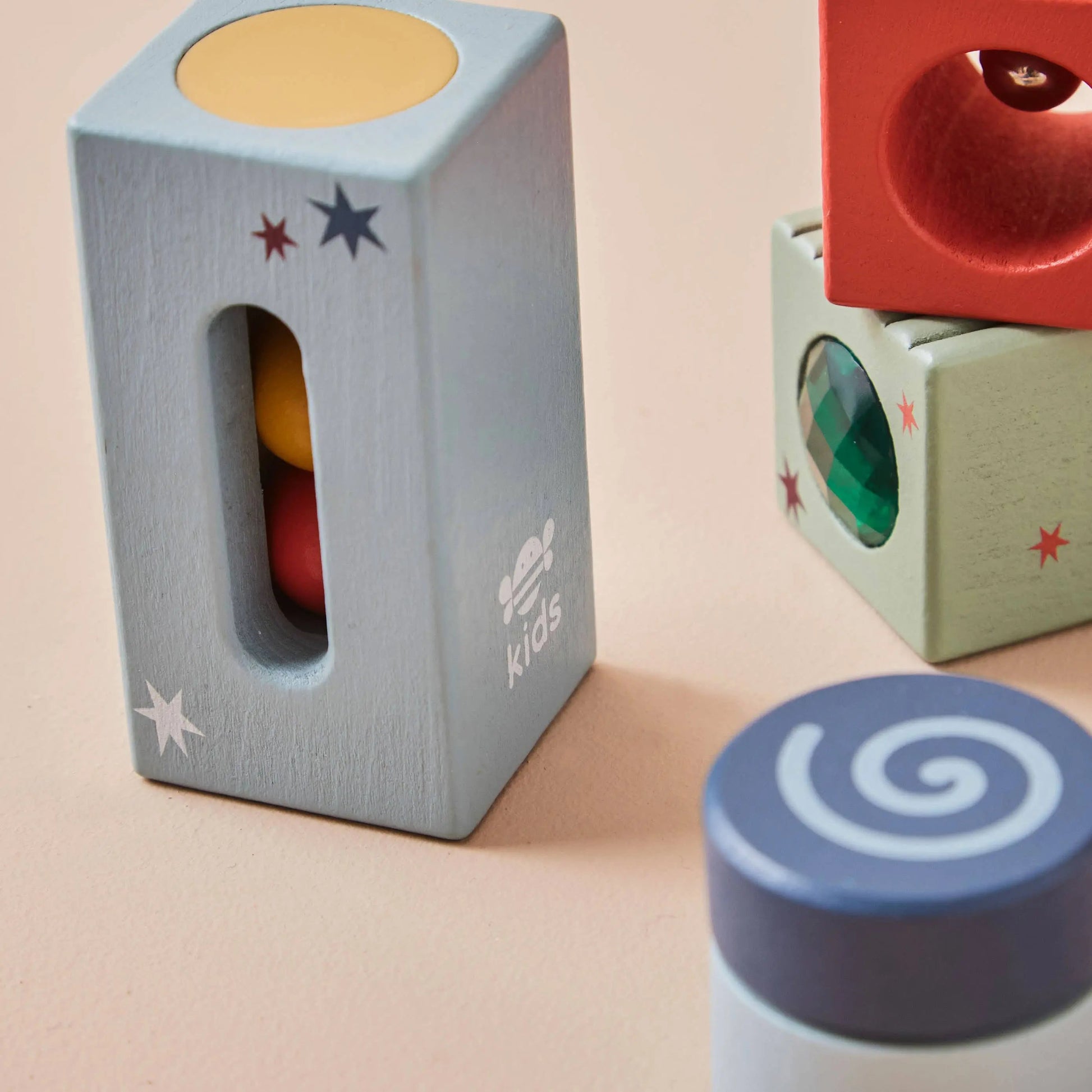 Wooden Sensory Blocks with Bag close up