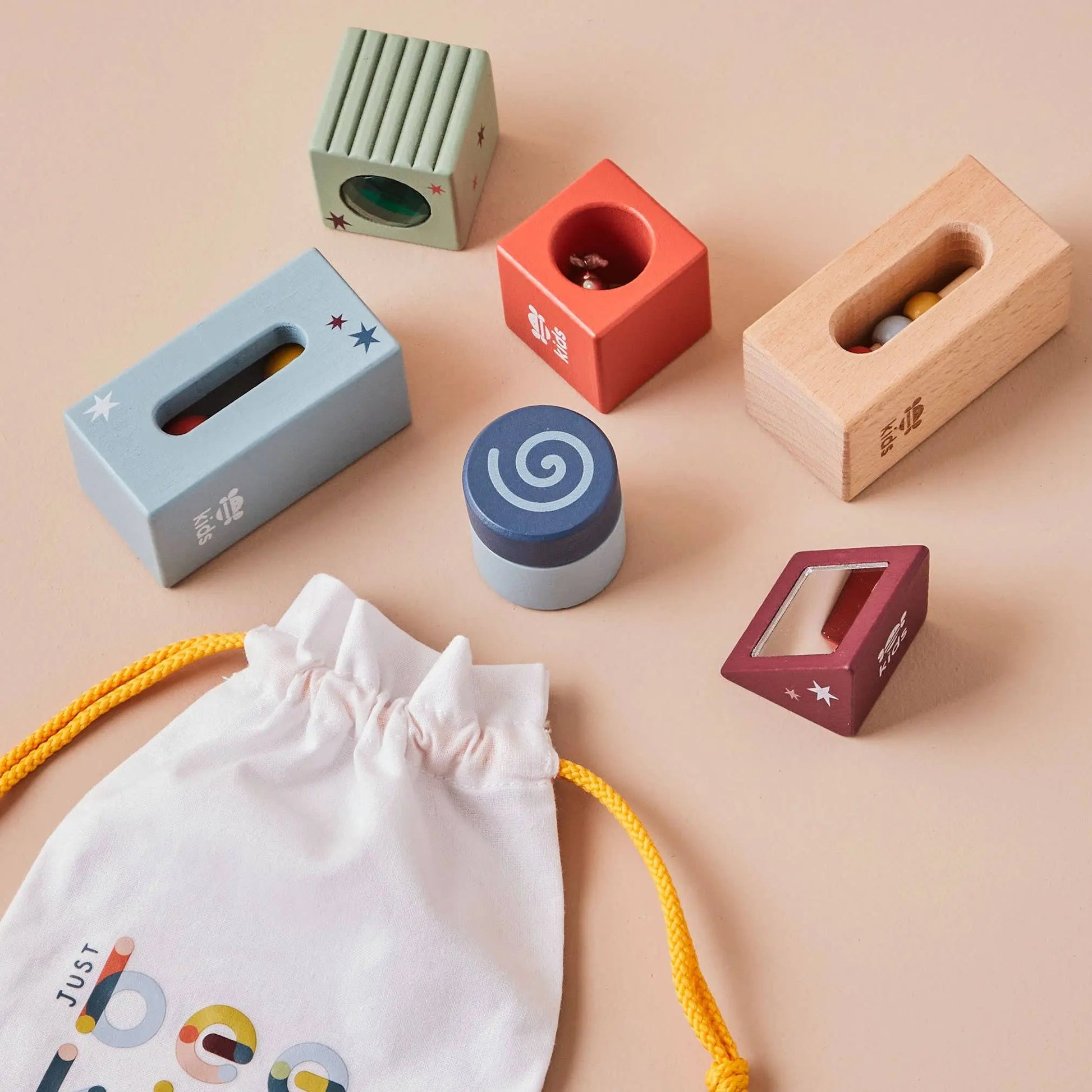 Wooden Sensory Blocks with Bag - For The Baby