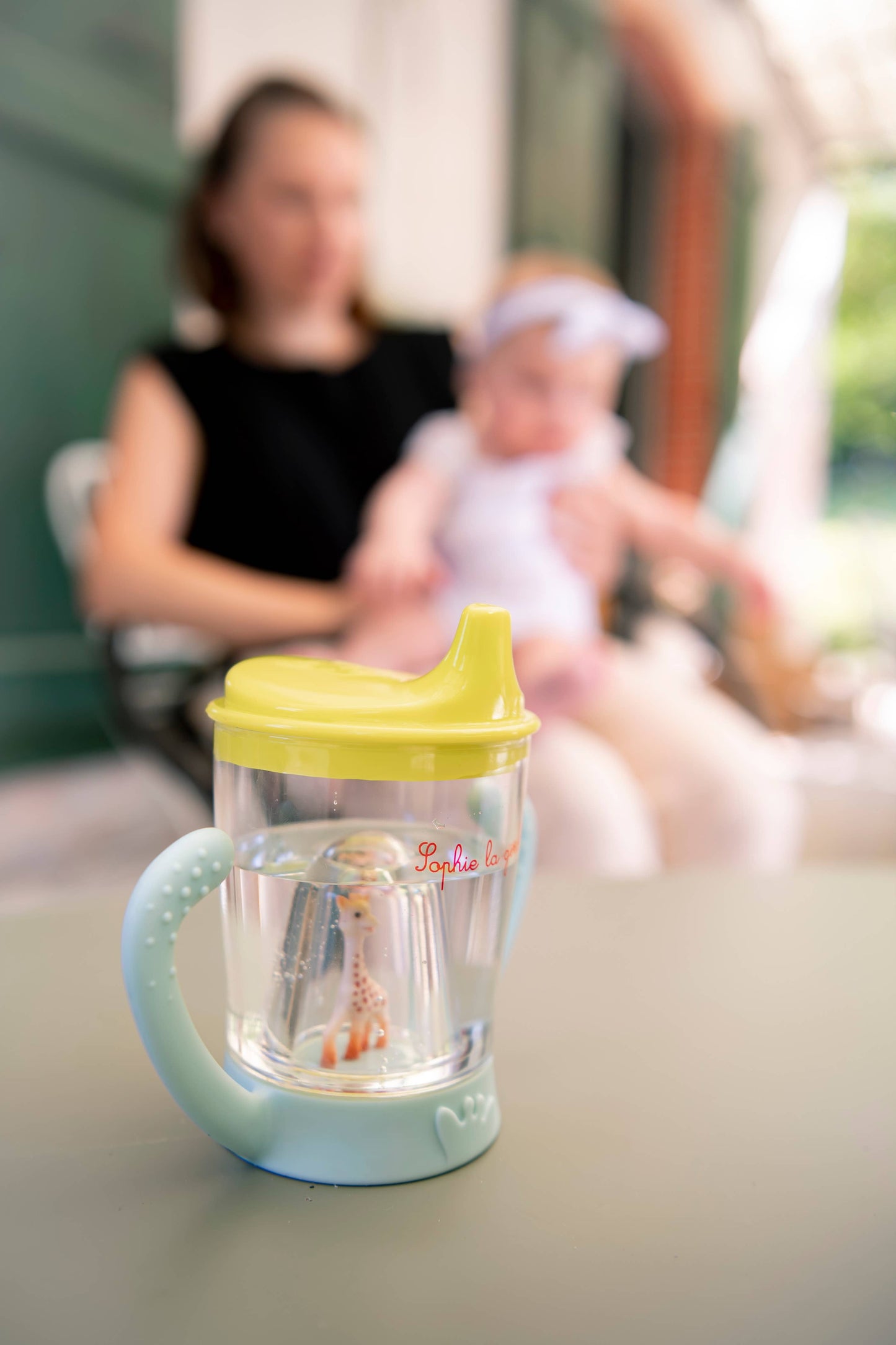 Sophie la Girafe Non-Spill Cup with valve removed for free-flow drinking