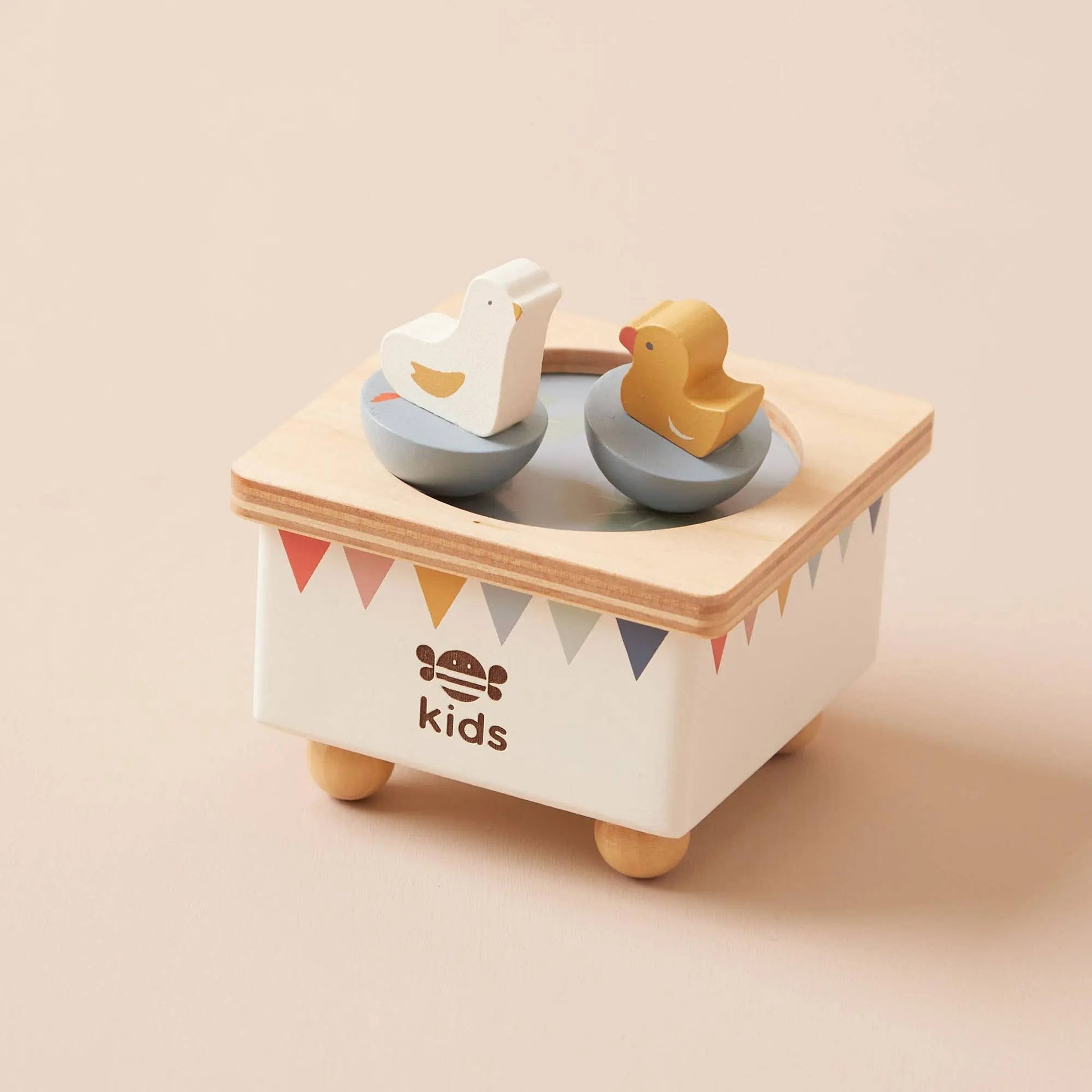 Wooden Music Box with Duck & Goose Figures