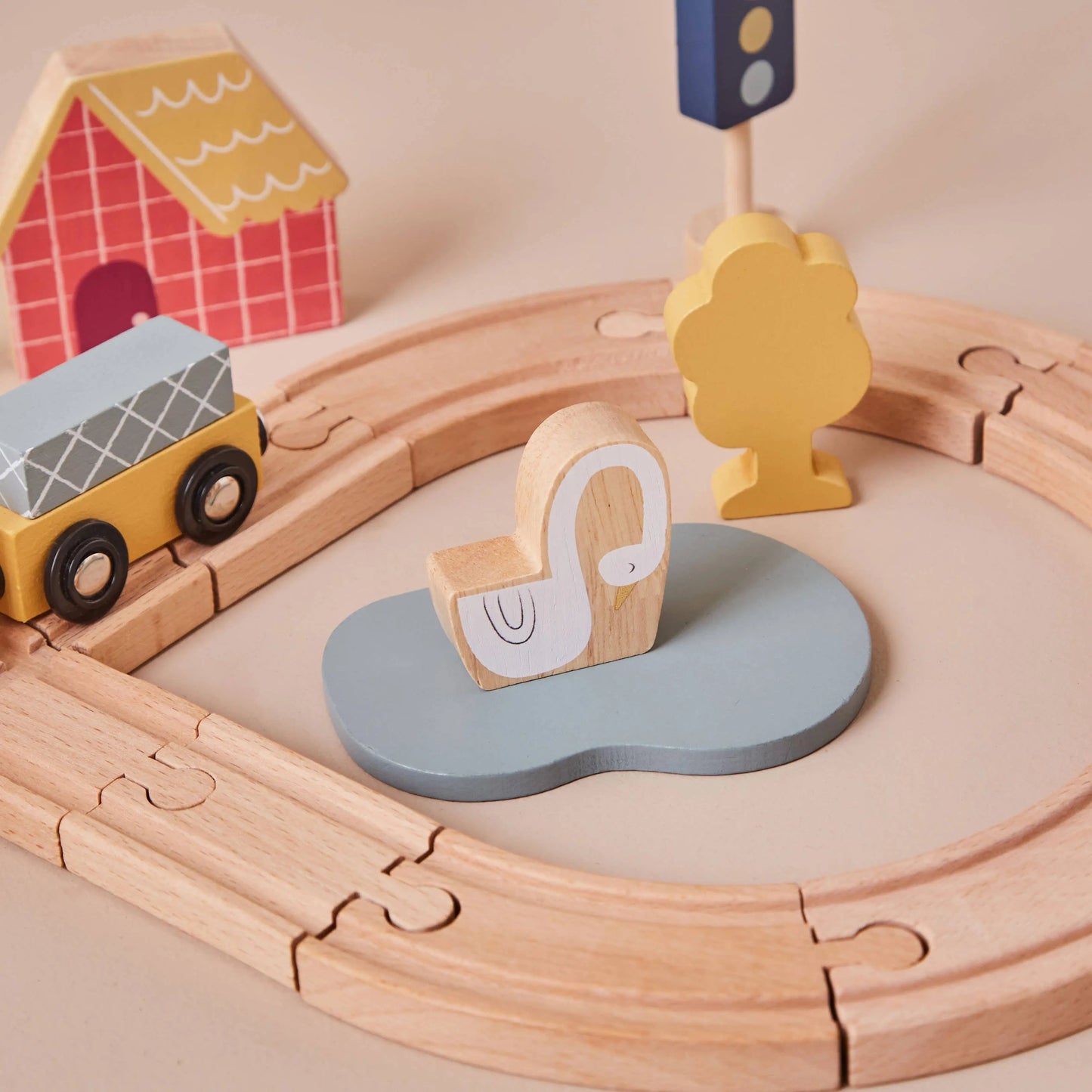 Close-Up of Wooden Train Set accompaniments