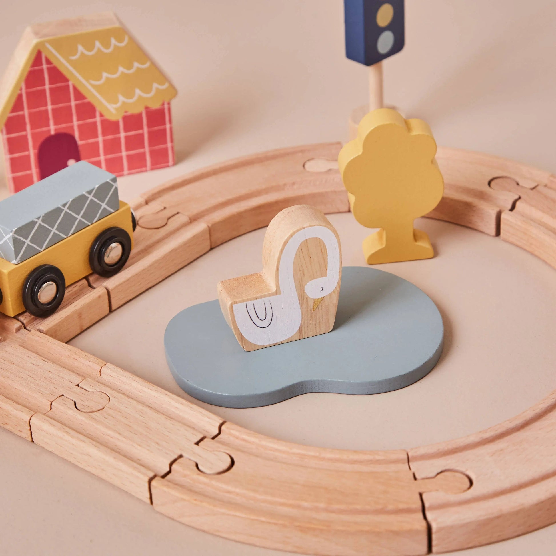 Close-Up of Wooden Train Set accompaniments
