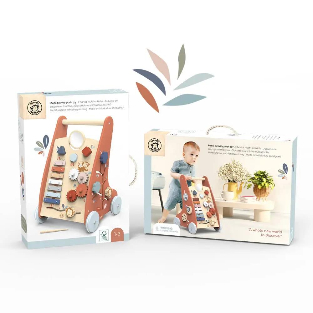 Wooden push walker for first steps