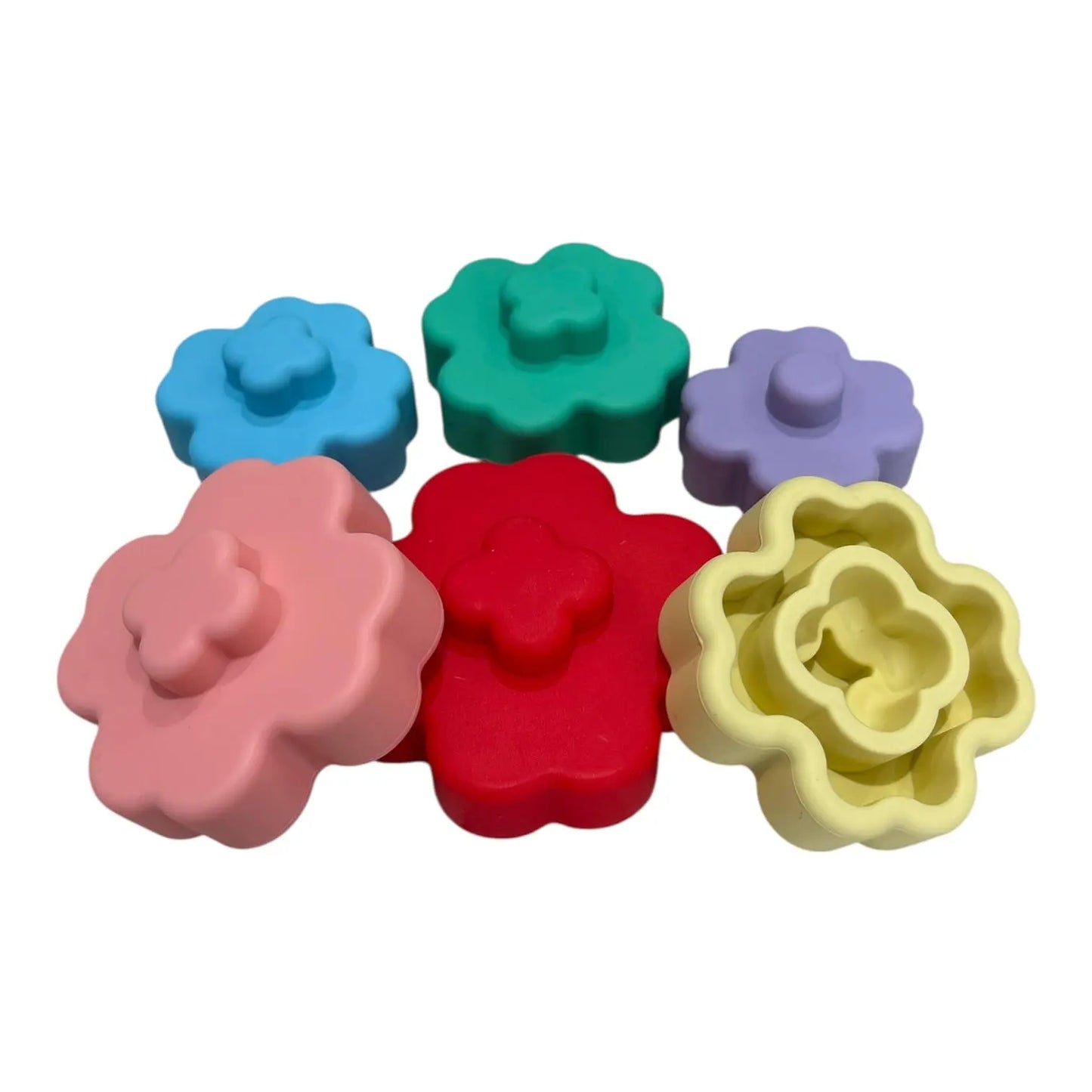 Flower stacking toy in rainbow colours