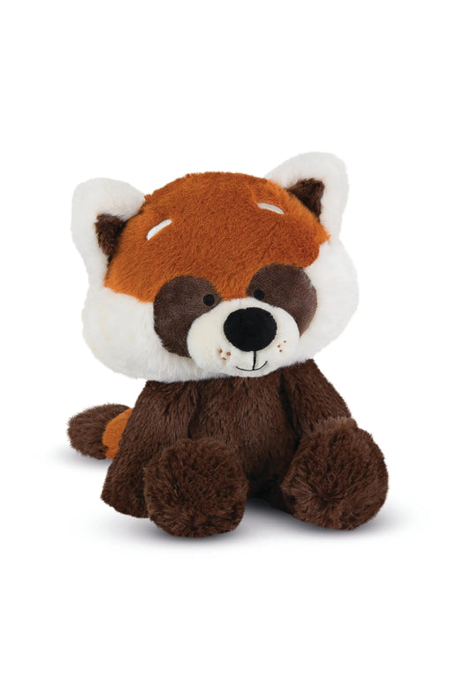 Plush toy red panda on a white background