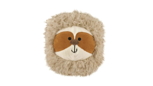 Plush puppet book shaped like a sloth on a white background