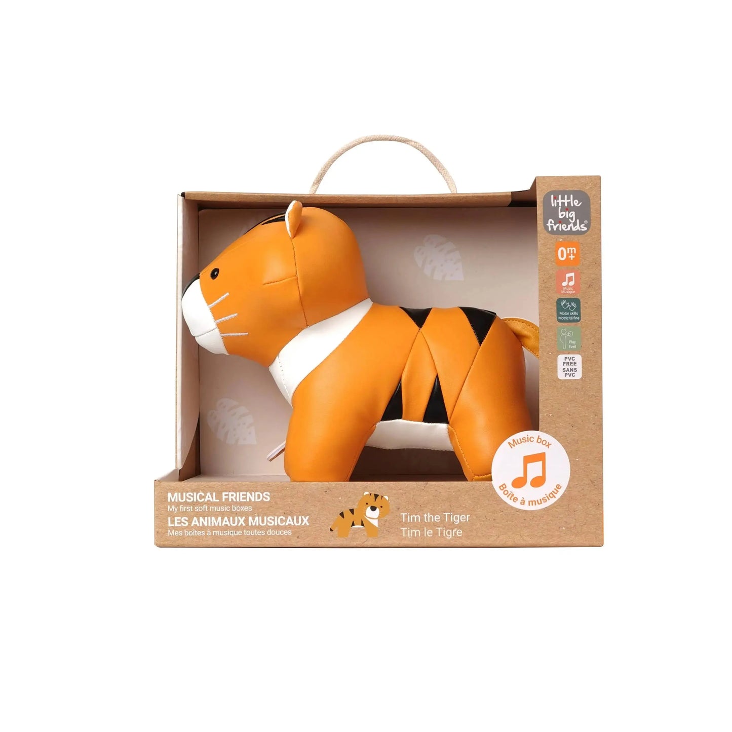 Orange tiger-shaped toy in packaging on a white background
