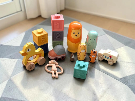 Set of eco friendly baby toys