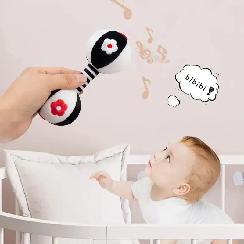 Black and white maraca and a baby