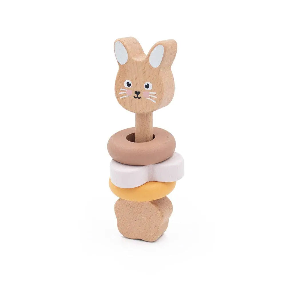 Wooden toy with a rabbit design on a white background