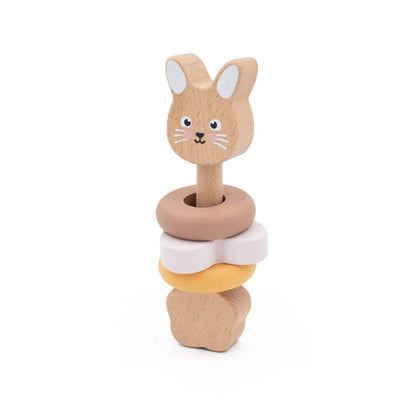 Wooden toy with a rabbit design on a white background