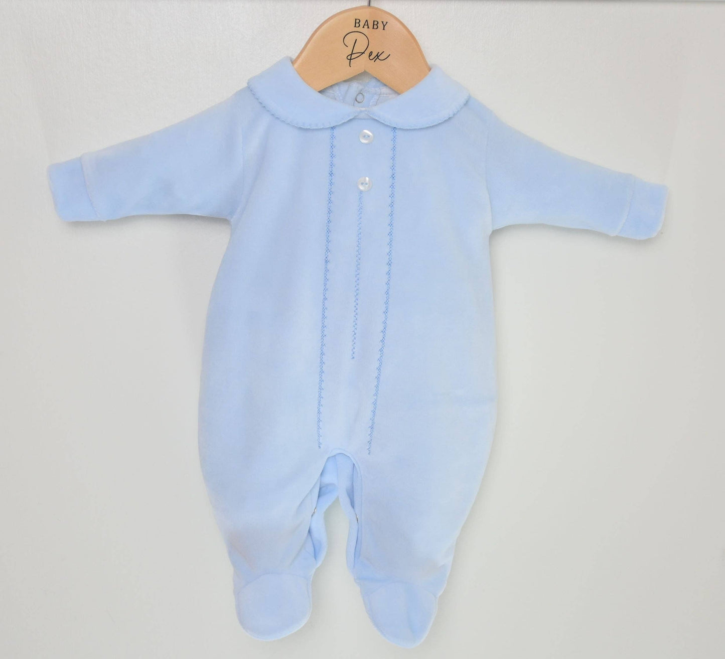 Baby Boy Blue Velour Sleepsuit | For The Baby