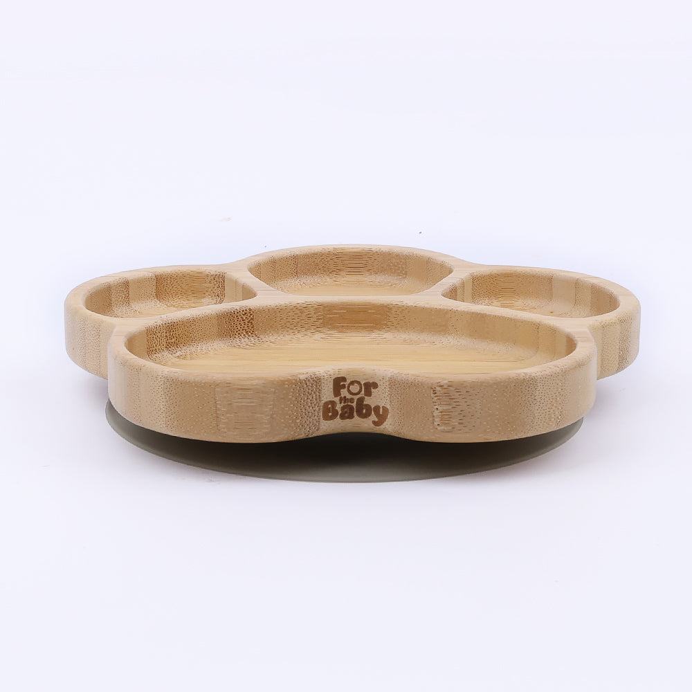 Eco-friendly paw shaped bamboo plate with silicone suction base for toddlers