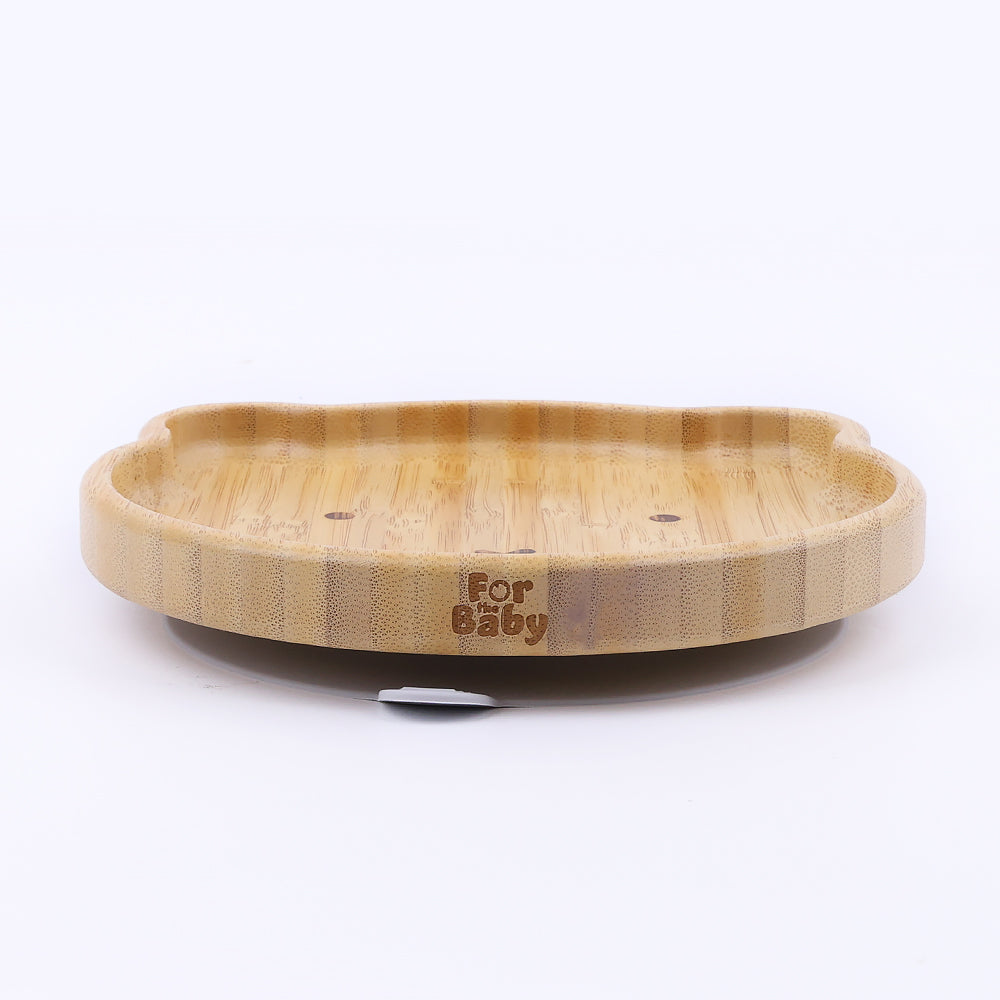 Eco-friendly bear-shaped bamboo plate with silicone suction base