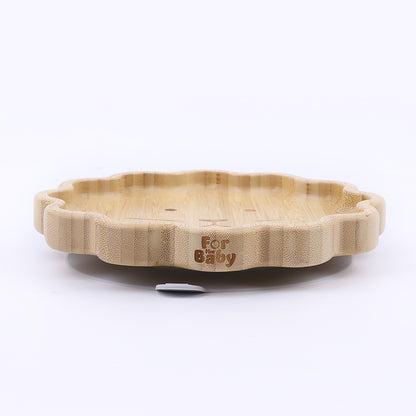 Eco-friendly lion face bamboo plate with silicone suction base for babies