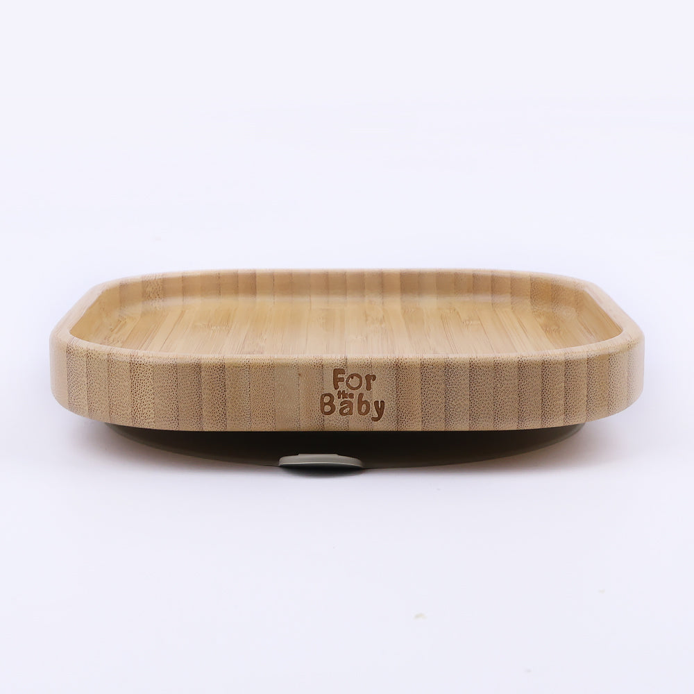 Eco-friendly square-shaped bamboo plate with silicone suction base