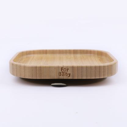 Eco-friendly square-shaped bamboo plate with silicone suction base