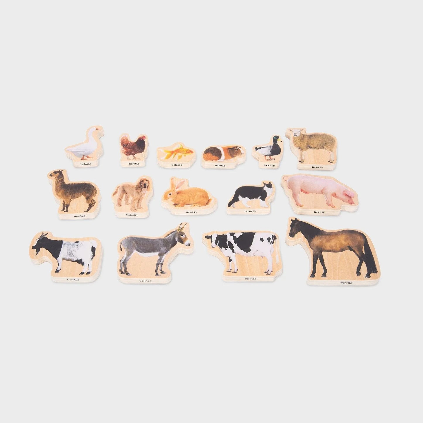 Set of farm animal blocks on a white background