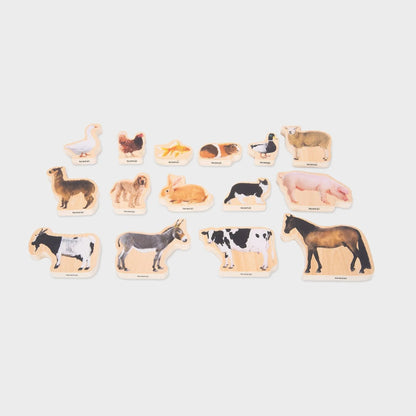 Set of farm animal blocks on a white background