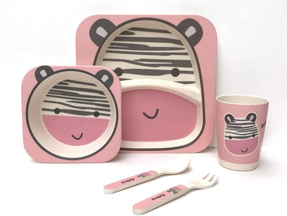 Children's 5 Piece Bamboo Dinner Set, Eco-Friendly, Dishwasher Safe (Zebra) - For The Baby